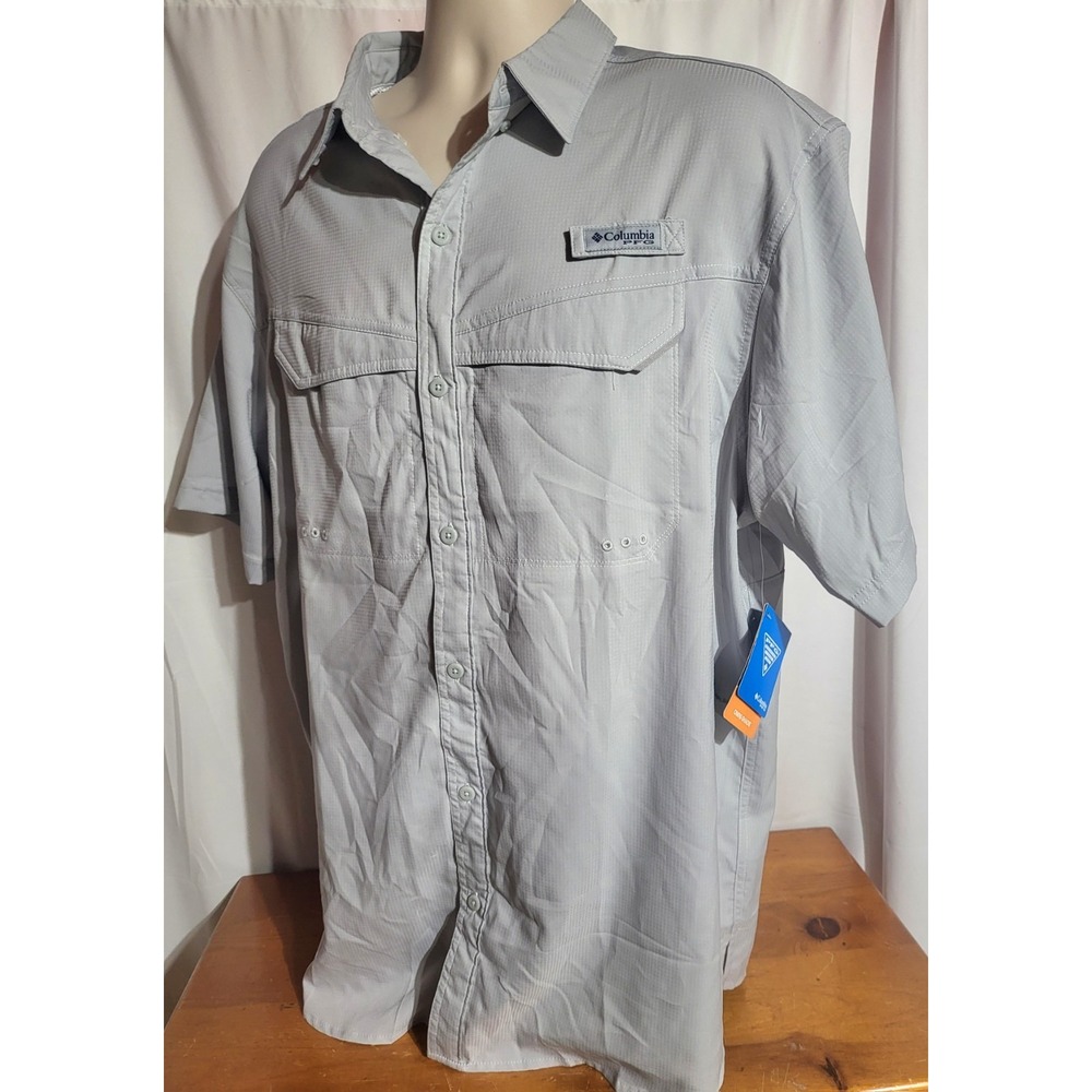 New Mens Columbia PFG Omni-Shade S/S Fishing Hiking Shirt Size Large ~Light Gray